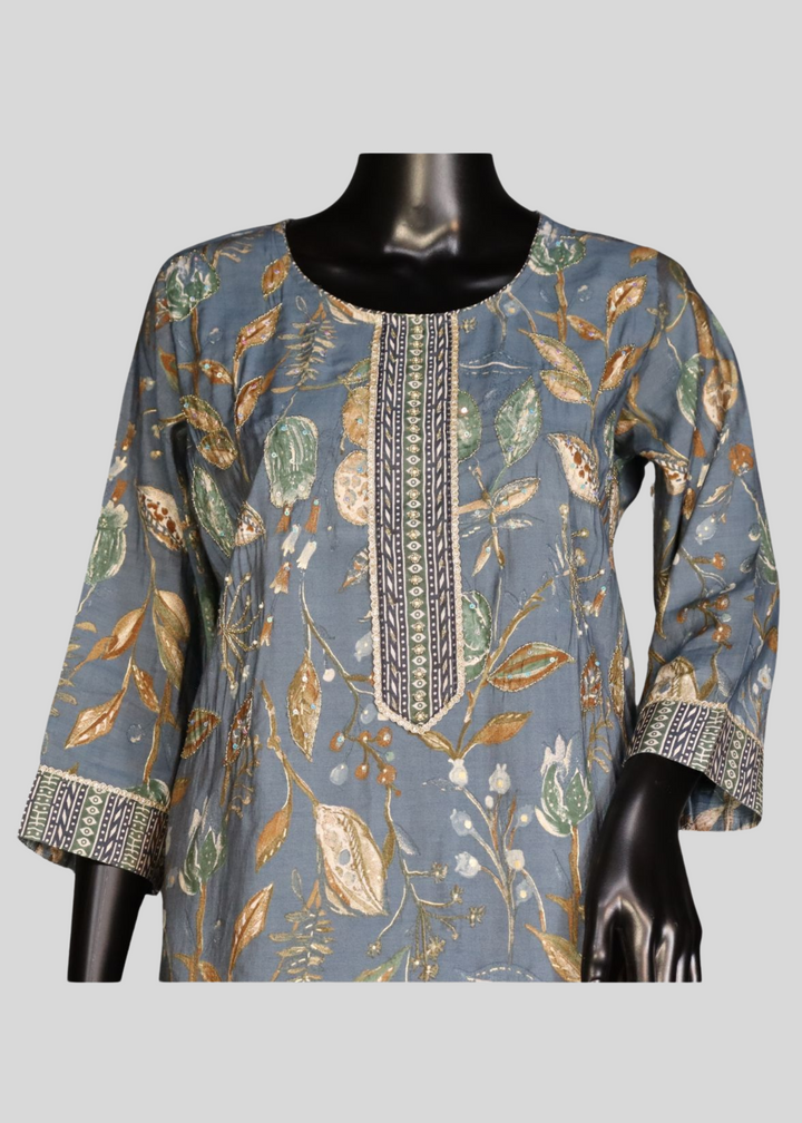 Dust Blue Pure Muslin Salwar Suit