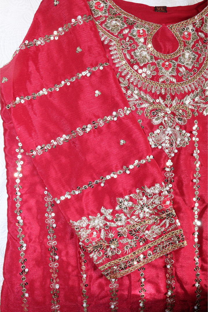 Heavy Chinon Silk &nbsp;With Embroidery 5 mm Sequence Work With Rivet Moti [SKU:103972]