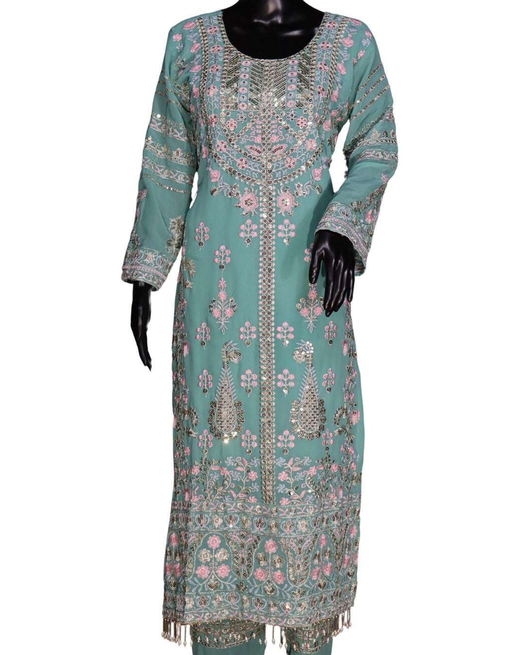Pastel Blue Heavy Faux Georgette Embroidery Worked Salwar Suit