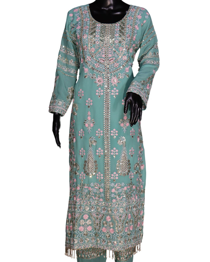 Pastel Blue Heavy Faux Georgette Embroidery Worked Salwar Suit