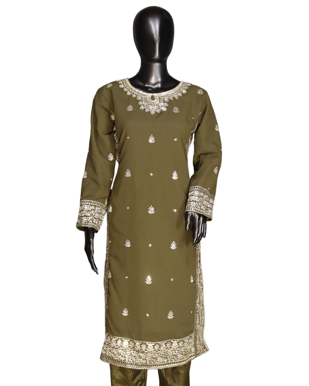 Olive Green Heavy Georgette With Heavy Embroidery Sequence Worked Salwar Suit