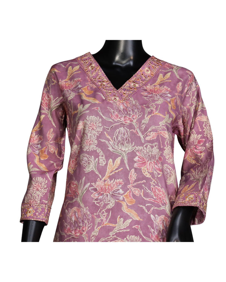 Onion Pink Computer Embroidery Salwar Suit In Modal Muslin Fabric
