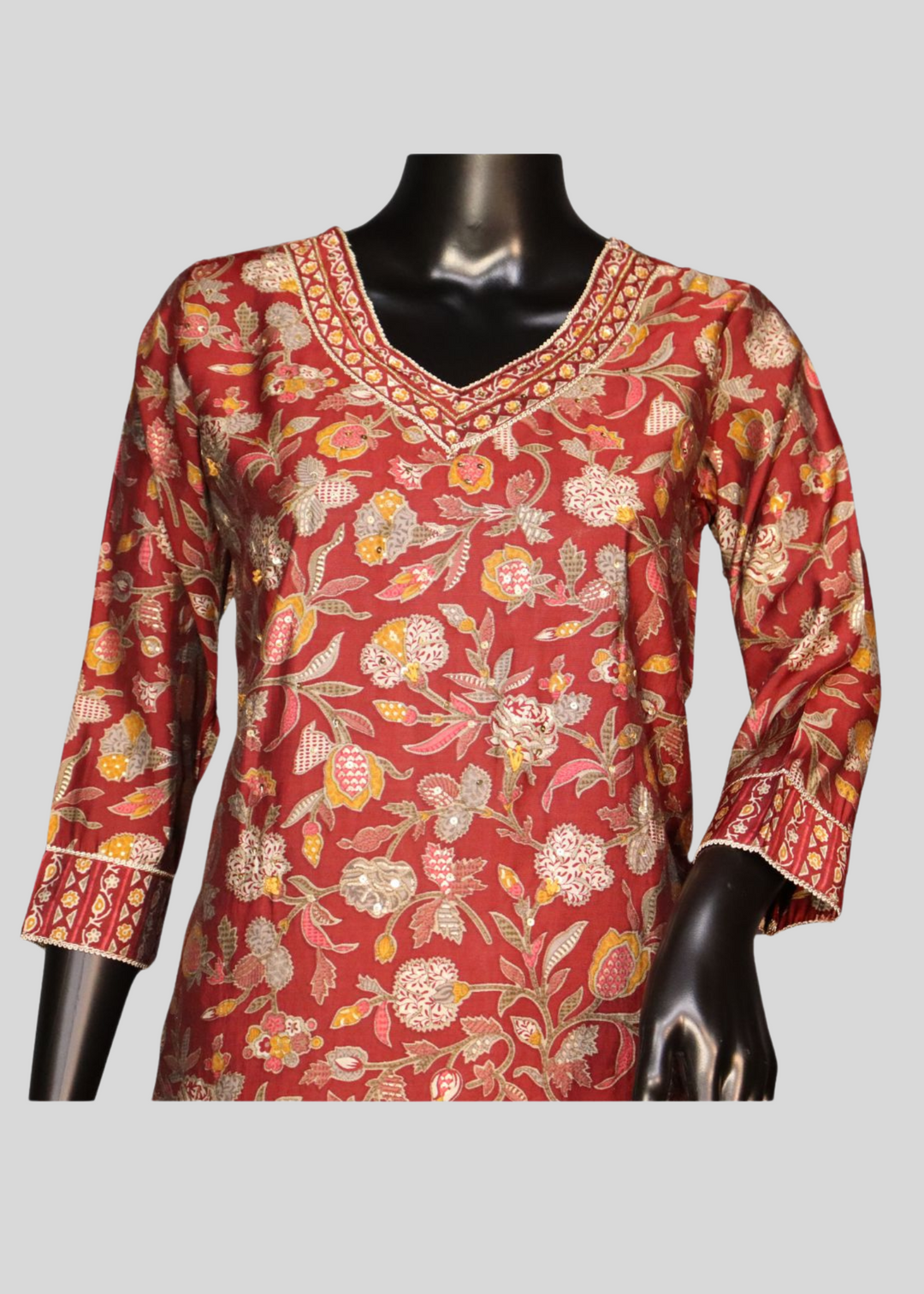 Maroon Pure Muslin Floral Worked Salwar Suit