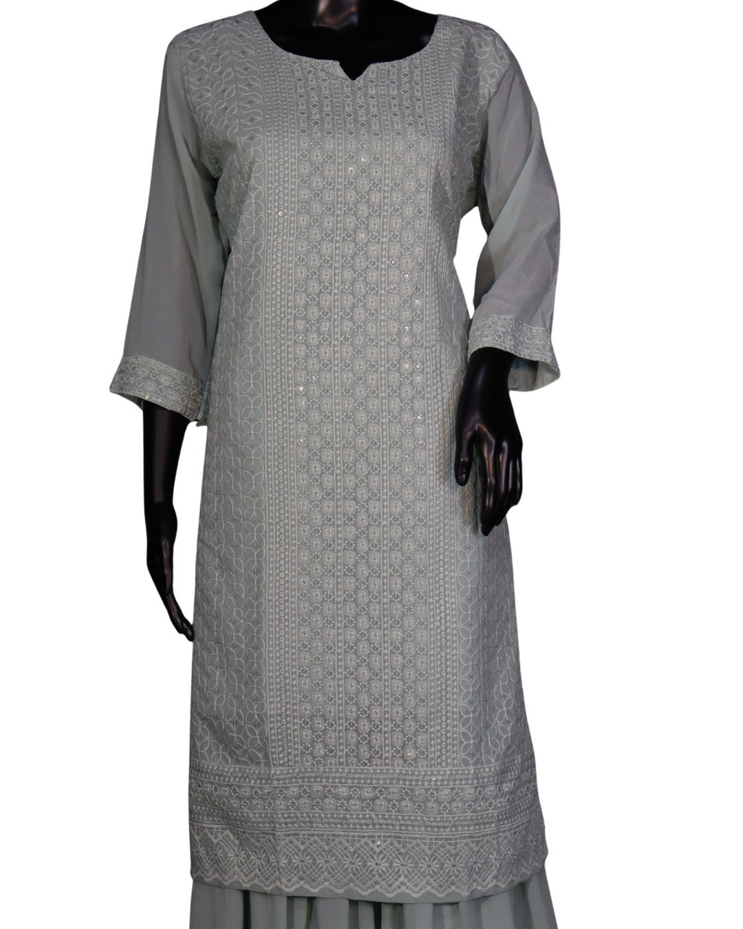 Baby Blue Faux georgette Schiffli Worked Sharara Suit