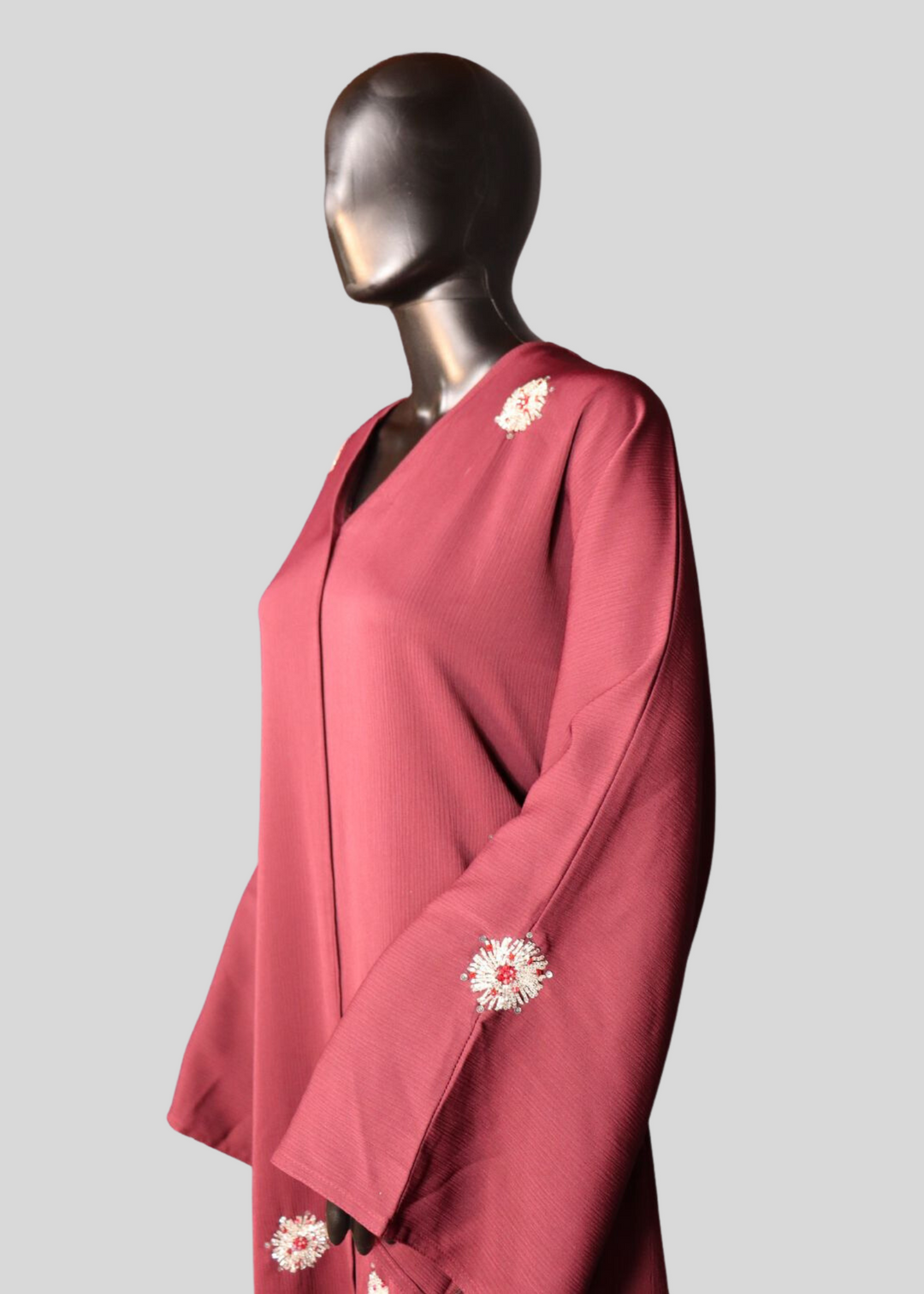 Maroon Premium Elegant Designer Abaya In Korean Zoom Fabric with Matching Georgette Hijab