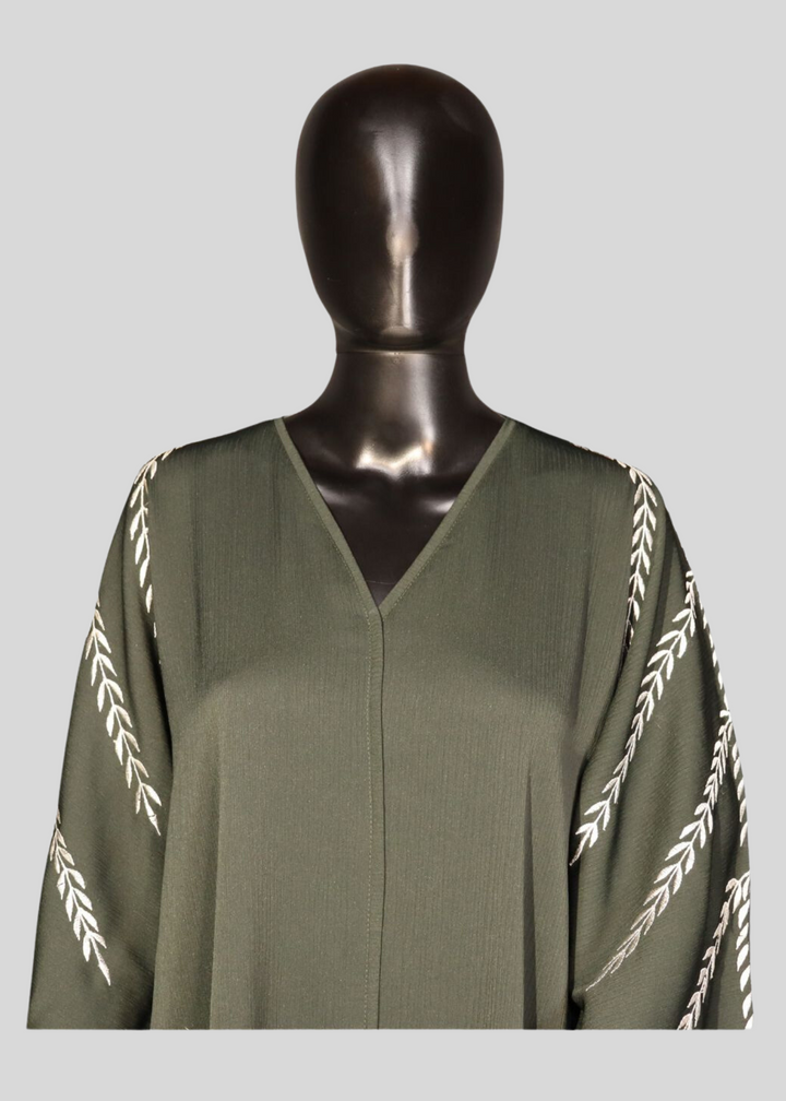Green Premium Elegant Designer Abaya In Korean Zoom Fabric with Matching Georgette Hijab. [sku A100100]