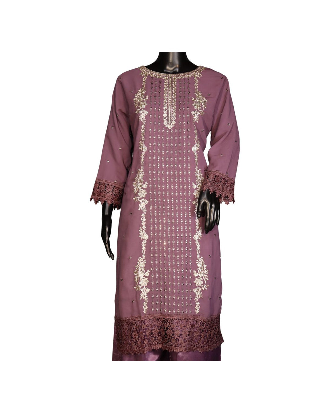 Onion Pink Faux Georgette Exclusive Embroidery & Sequence Worked Pakistani Salwar Suit