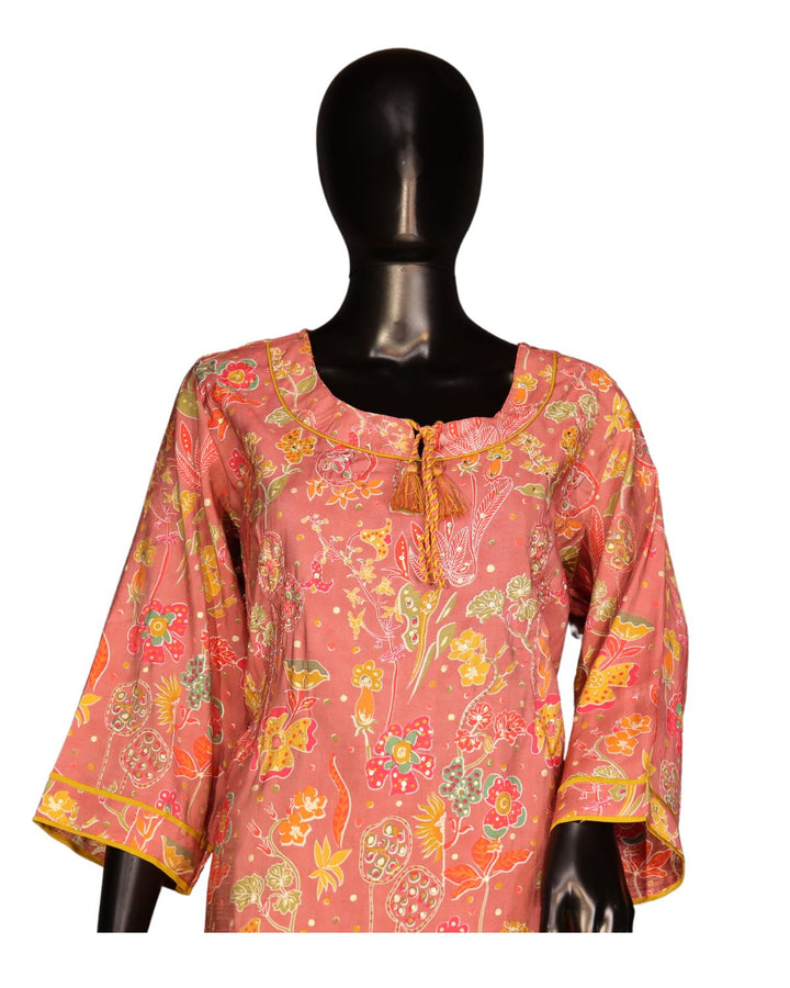 Pure Cotton Dusty Pink Salwar Suit with Floral Work