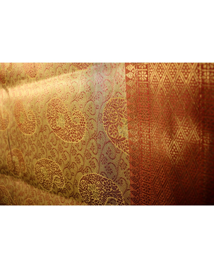 Yellow banarasi handloom pattu silk saree with zari weaving work
