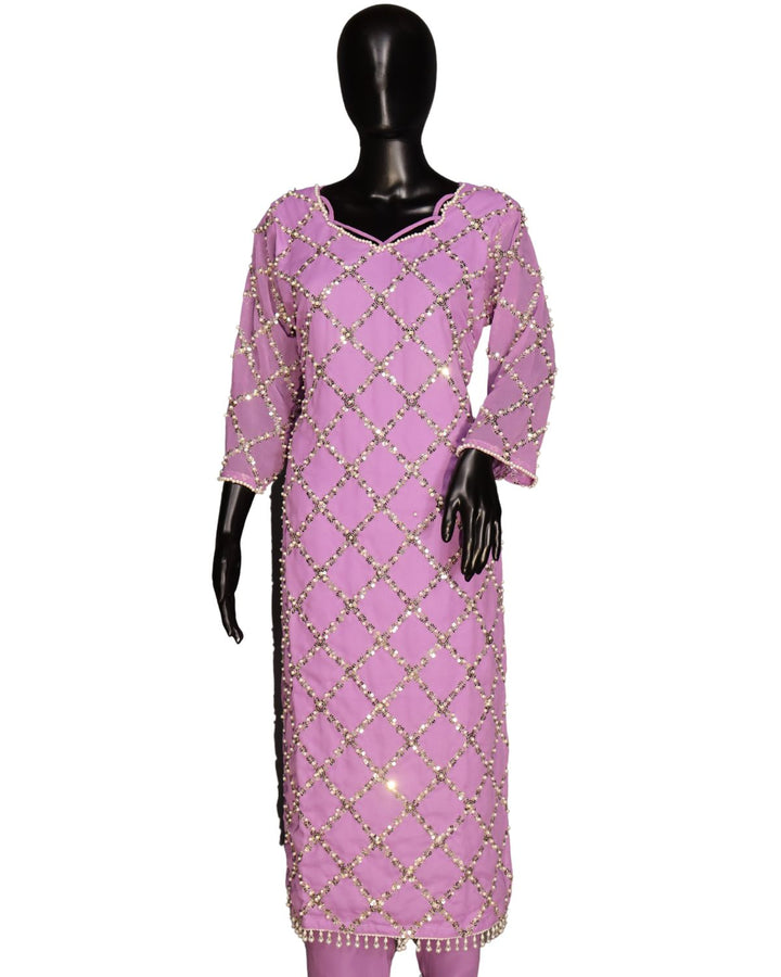 Purple Real Hand Work Sequence Embroidered Suits