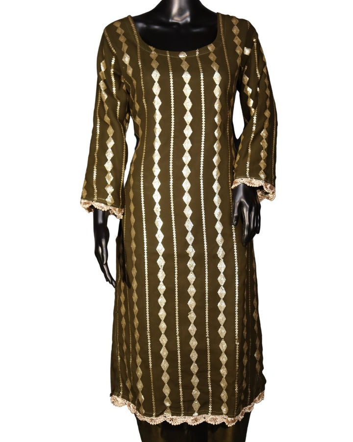 Olive Green Georgette Embroidery Worked Pakistani Salwar Suit