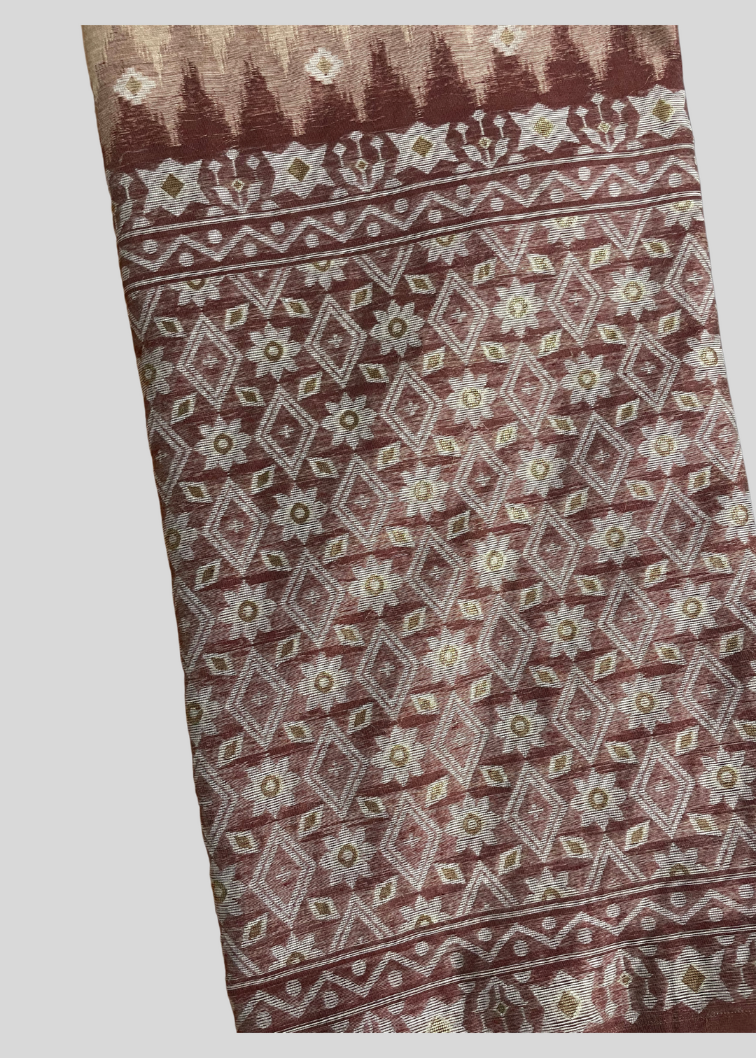 Peach premium muga cotton saree with jamdani weaving work [ SKU: S102852 ]