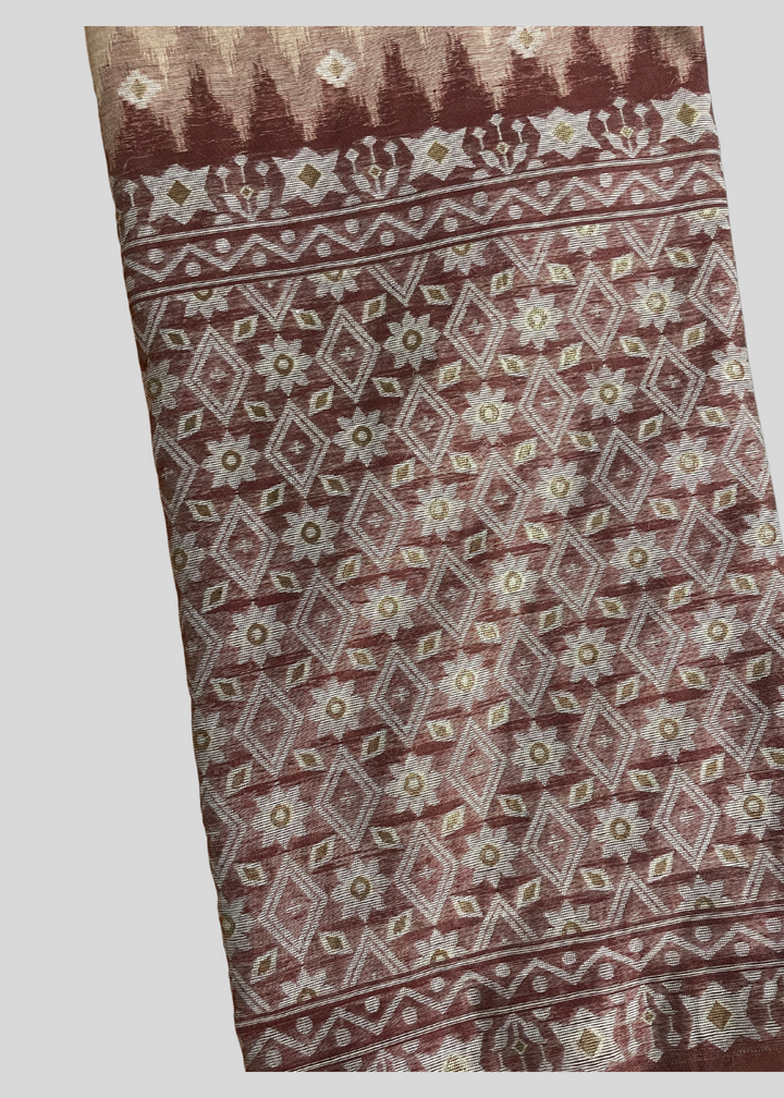 Peach premium muga cotton saree with jamdani weaving work [ SKU: S102852 ]