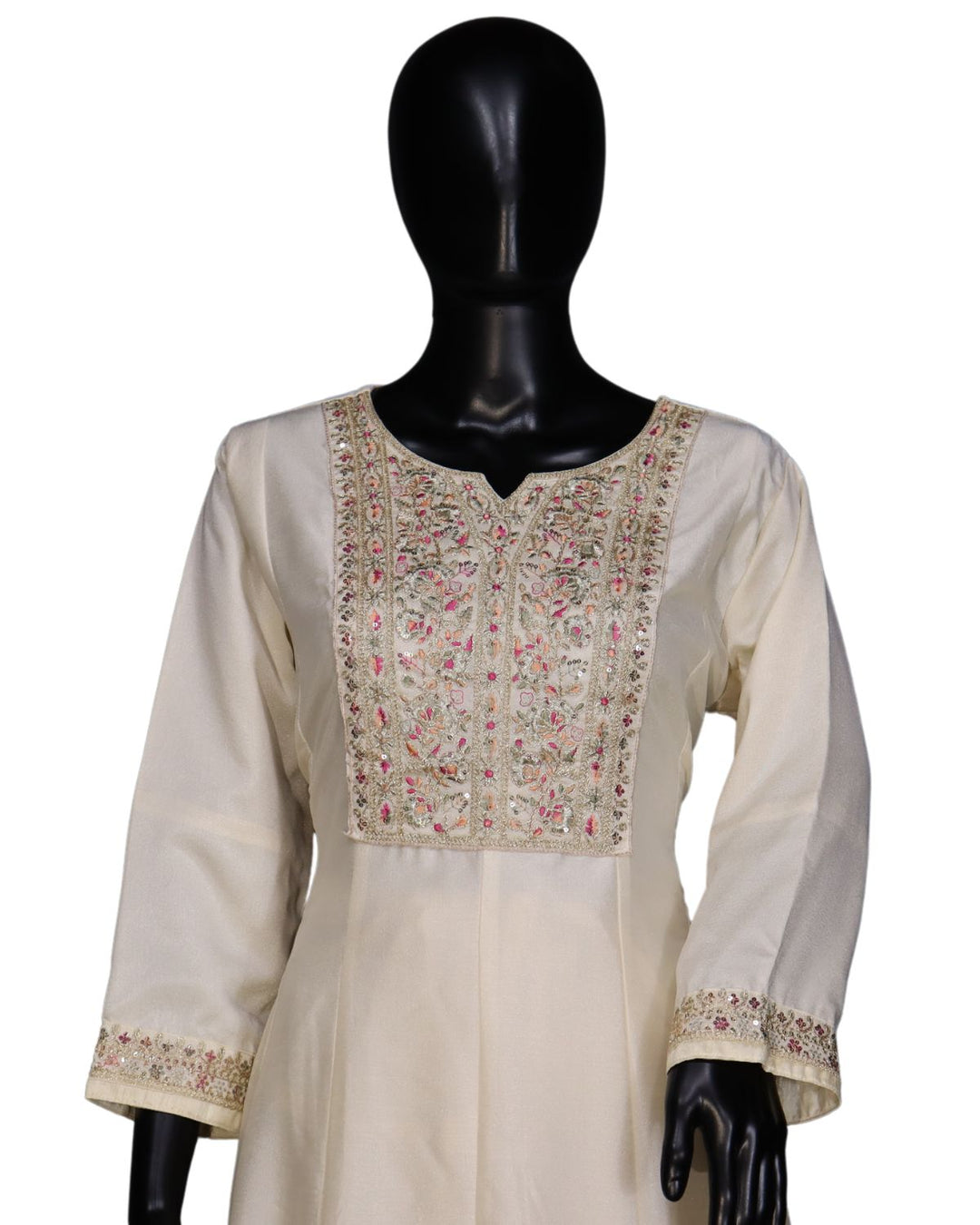 Cream Exclusive Dola Silk Sequins Worked Anarkali Suit