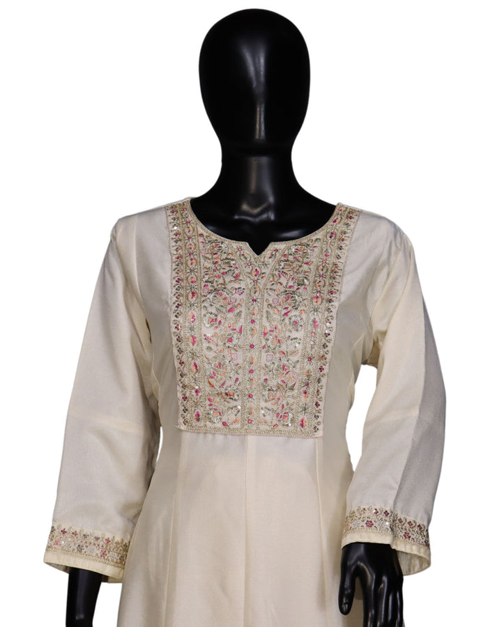 Cream Exclusive Dola Silk Sequins Worked Anarkali Suit
