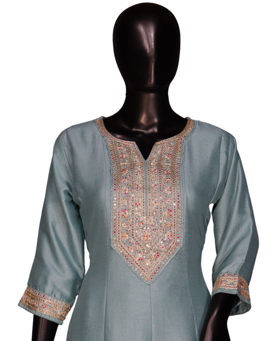 Sky Blue Exclusive Dola Silk Sequins Worked Anarkali Suit
