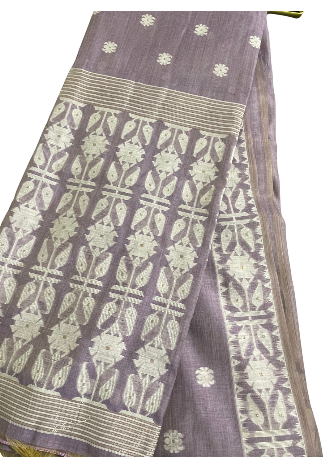 Lavender soft muga cotton saree with jamdani weaving work [SKU:S101952]