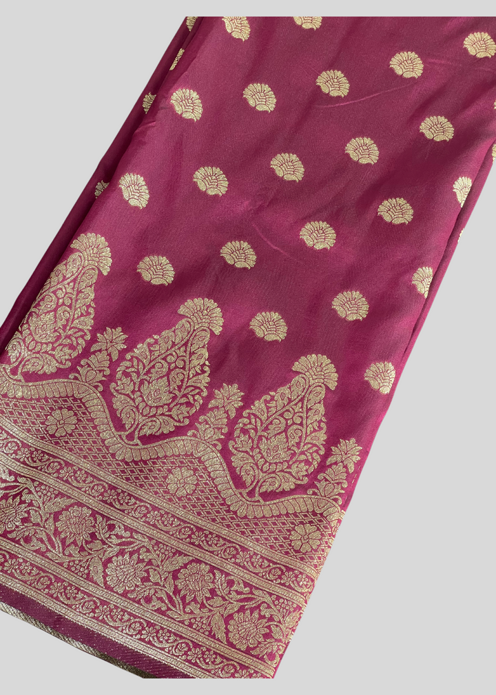 Magenta banarasi lichi silk saree with zari weaving work [SKU:S100702]