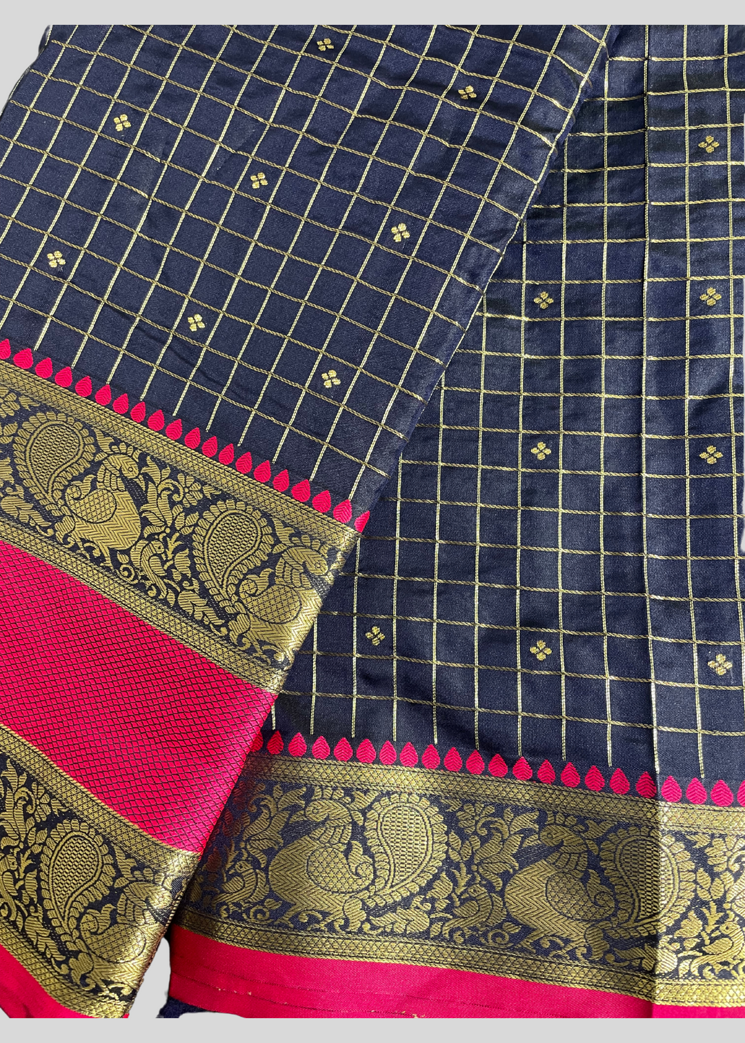 Navy blue color cotton silk saree with zari weaving work [SKU:S102502]