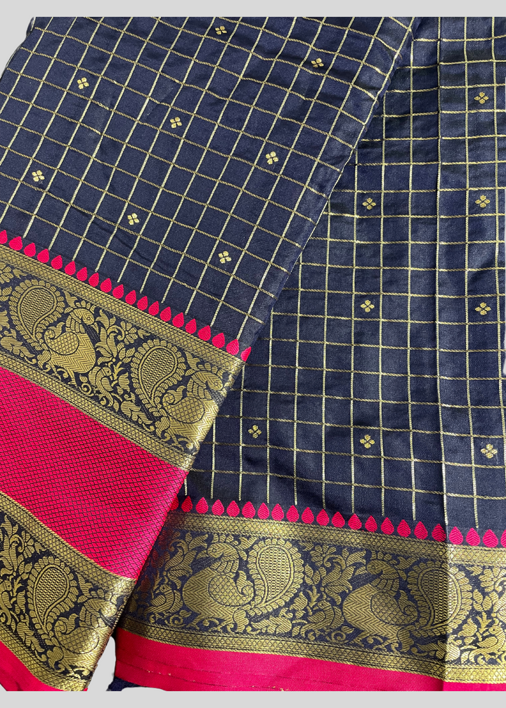 Navy blue color cotton silk saree with zari weaving work [SKU:S102502]