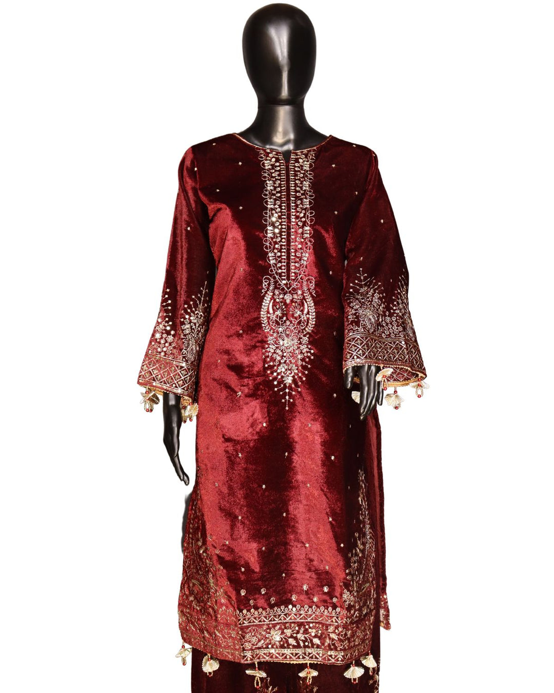 Maroon Heavy Pure Viscose Velvet With Embroidery Worked Salwar Suits
