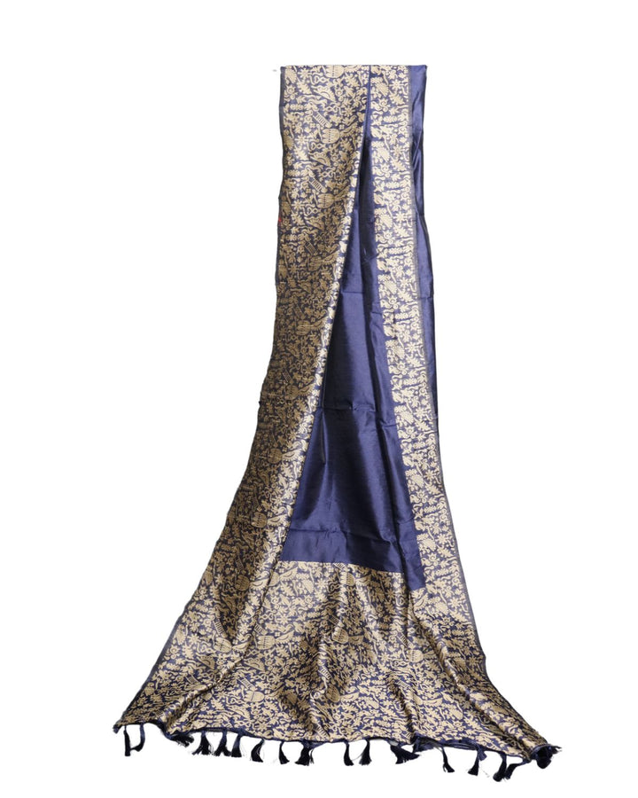 Navy blue banglori handloom raw silk saree with weaving work