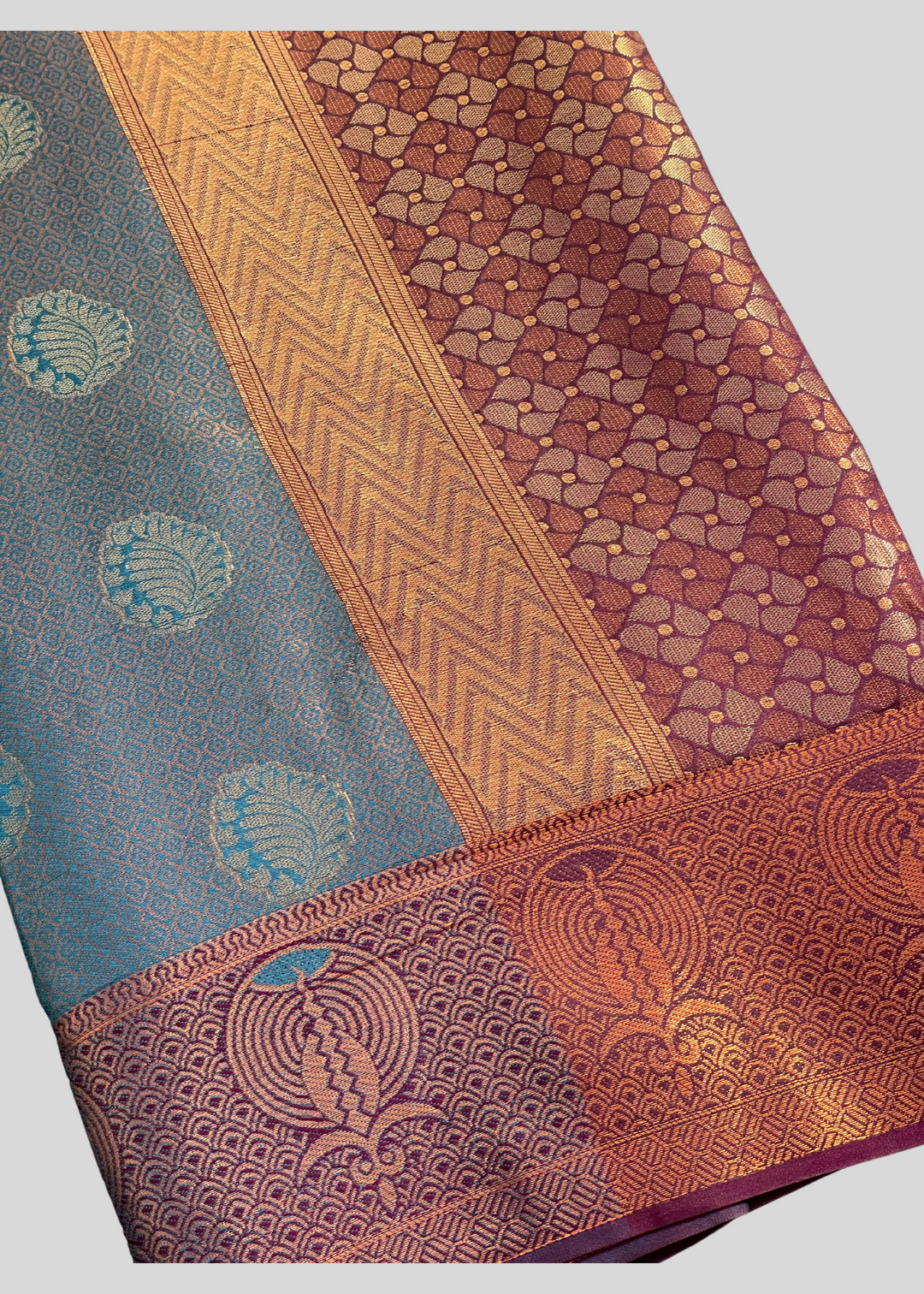 Rama green color kanchipuram silk saree with zari weaving work [SKU:S1021022]