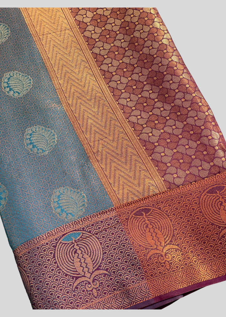 Rama green color kanchipuram silk saree with zari weaving work [SKU:S1021022]
