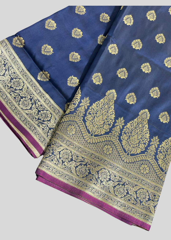 Navu blue banarasi lichi silk saree with zari weaving work [SKU:S100802]