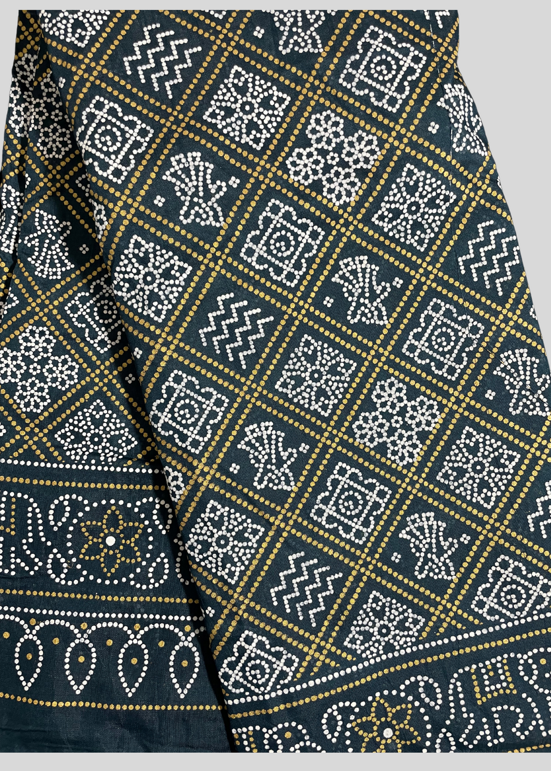 Rama green khadi bandhani printed cotton saree [SKU:S103161]