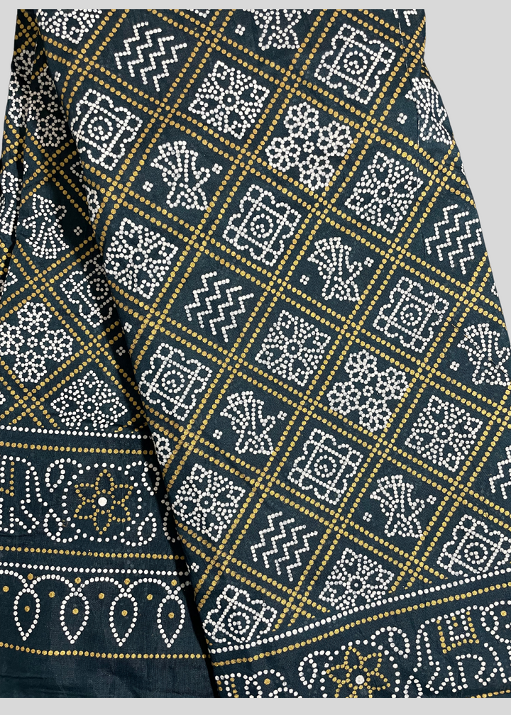 Rama green khadi bandhani printed cotton saree [SKU:S103161]