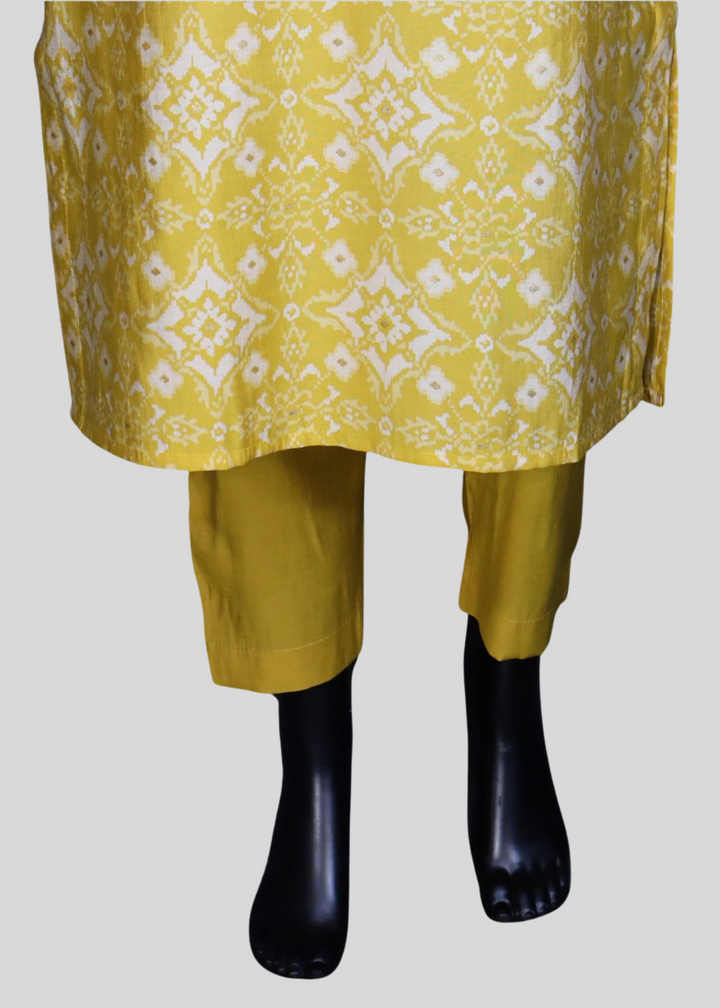Yellow Pure Cotton Printed Salwar Suit With Embroidery Work