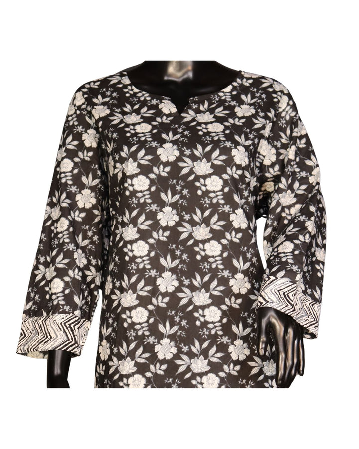 Black & White Pure Cotton Printed Regular Wear Salwar Suit