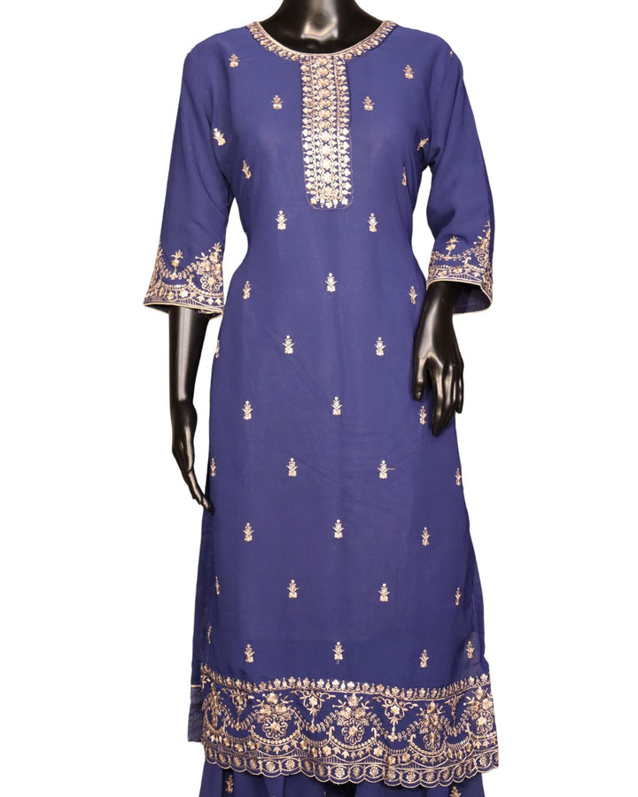 Royal Blue Georgette Embroidery Worked Gharara Suit