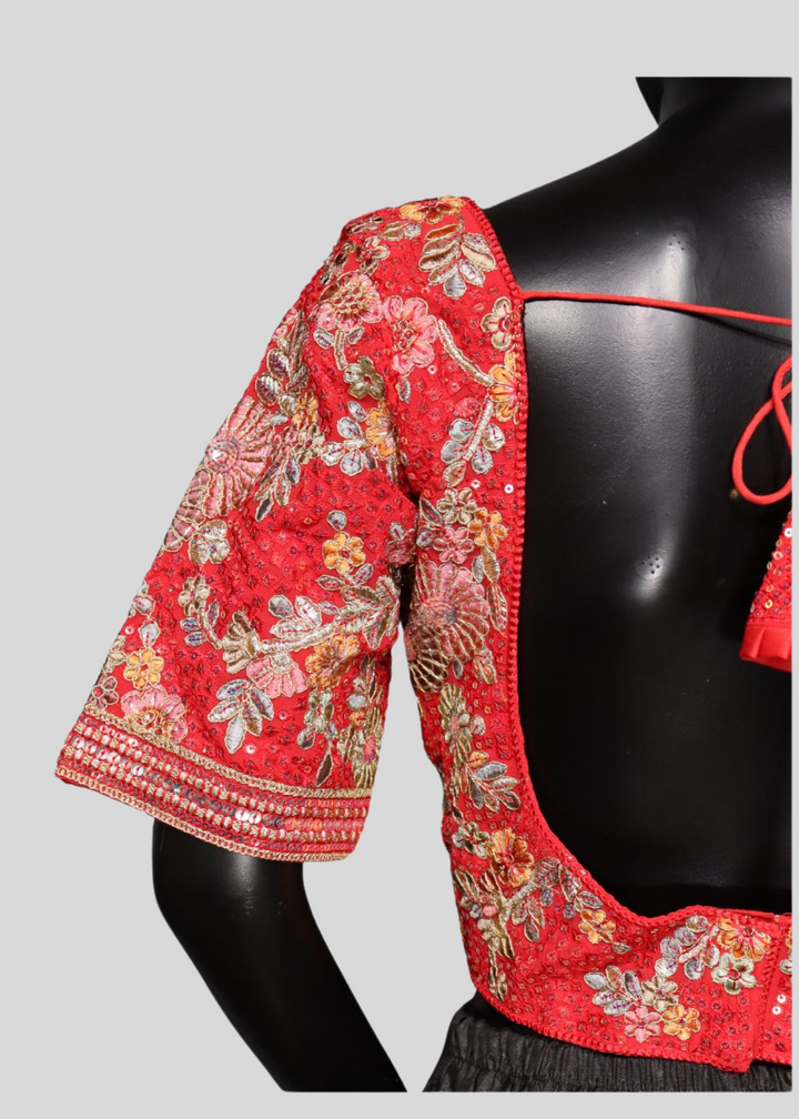 Red Heavy Faux Georgette Sabyasachi Style Readymade Blouse
