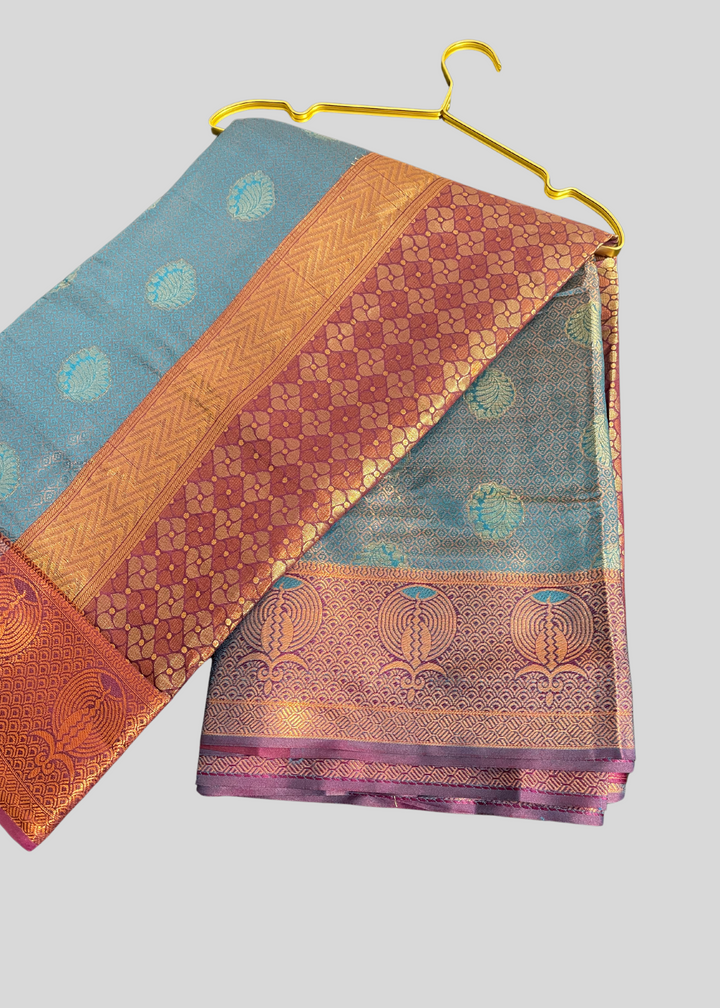 Rama green color kanchipuram silk saree with zari weaving work [SKU:S1021022]