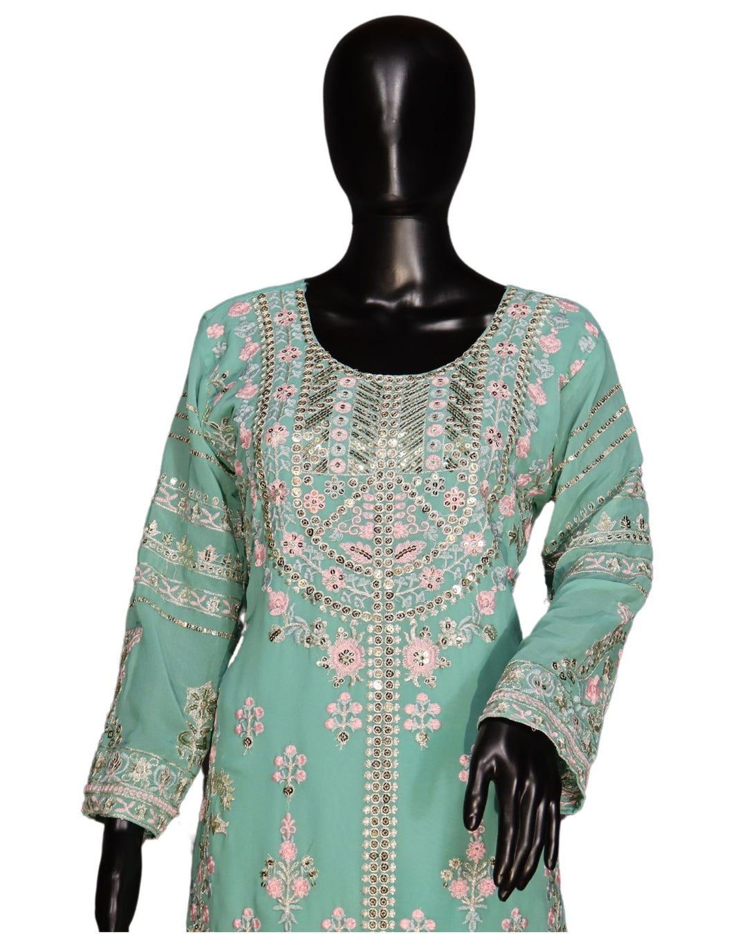 Pastel Blue Heavy Faux Georgette Embroidery Worked Salwar Suit