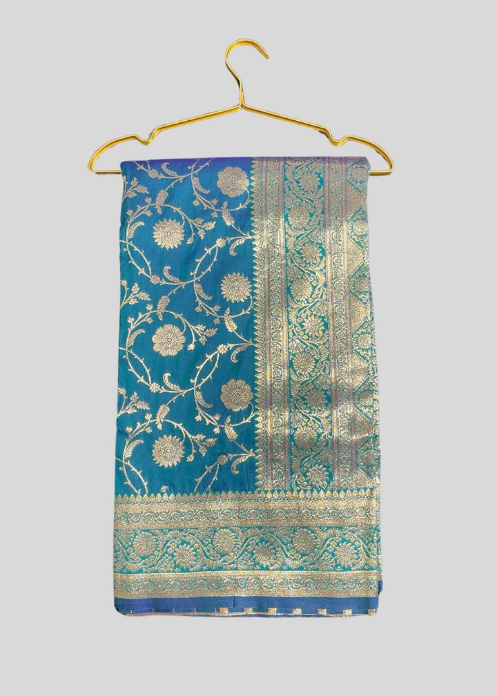 Firoji banarasi silk saree with zari weaving work [SKU:S101432]