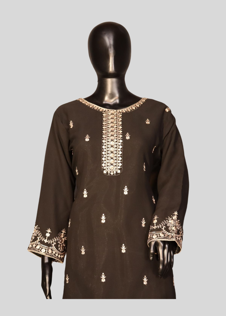 Black Georgette Embroidery Worked Gharara Suit