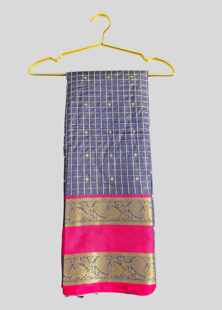 Navy blue color cotton silk saree with zari weaving work [SKU:S102502]