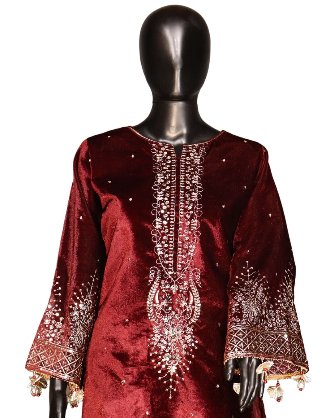 Maroon Heavy Pure Viscose Velvet With Embroidery Worked Salwar Suits