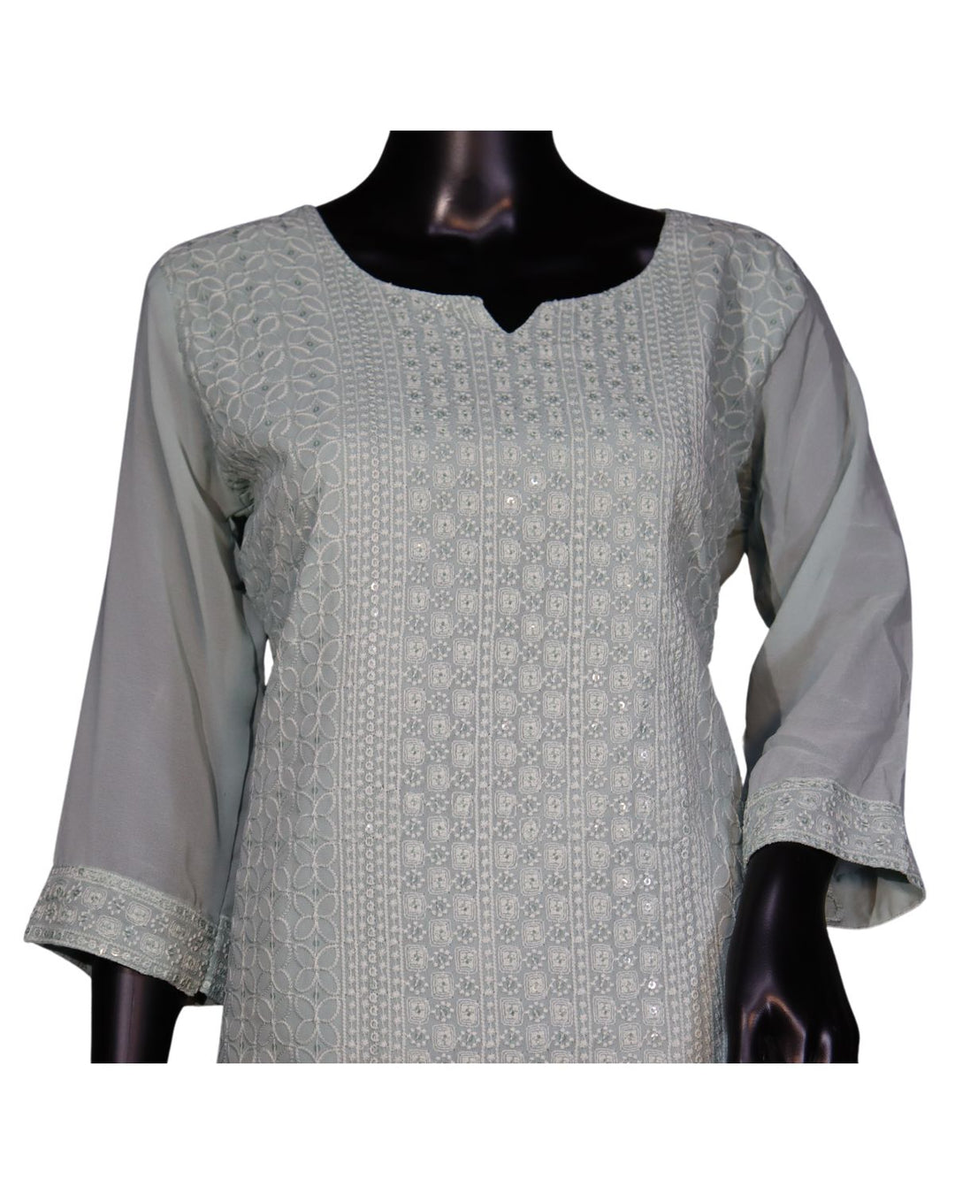 Baby Blue Faux georgette Schiffli Worked Sharara Suit