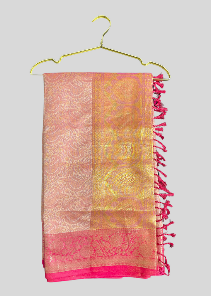 Peach banarasi silk saree with zari weaving work [SKU:S101722]
