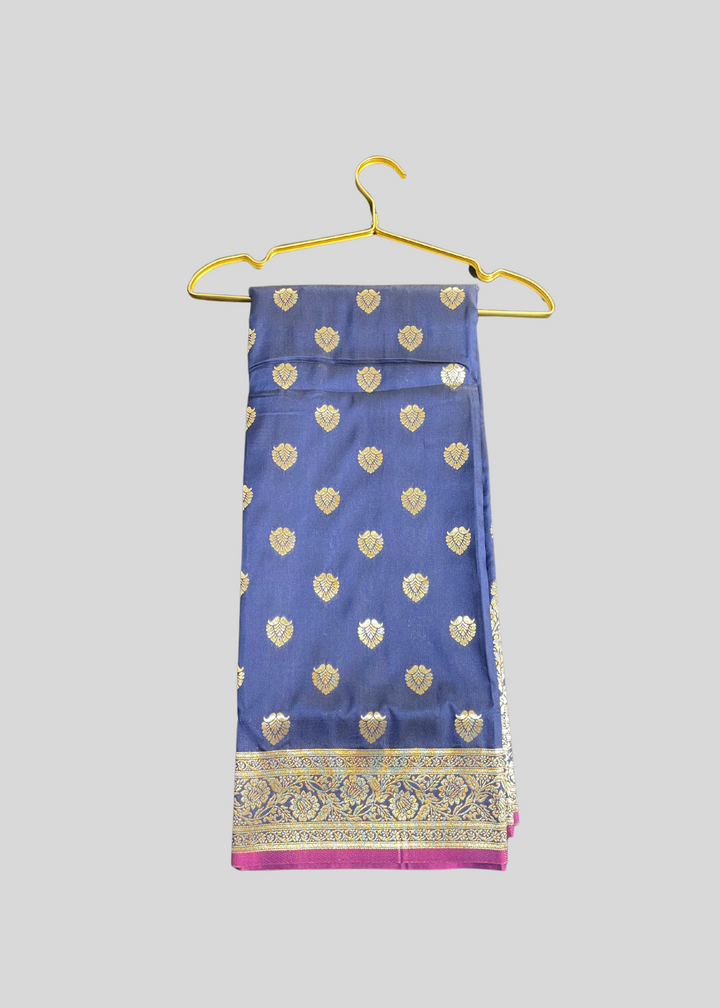 Navu blue banarasi lichi silk saree with zari weaving work [SKU:S100802]