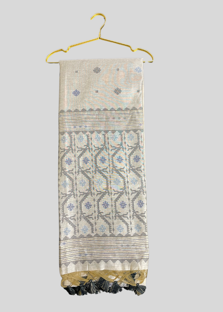 Black jamdani kovai cotton saree with minakari weaving work [ SKU: S103262 ]