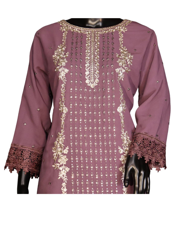 Onion Pink Faux Georgette Exclusive Embroidery & Sequence Worked Pakistani Salwar Suit