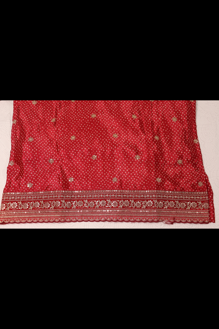 PRINTED CHINON WITH EMBROIDERY WORK RED [SKU:D100603]