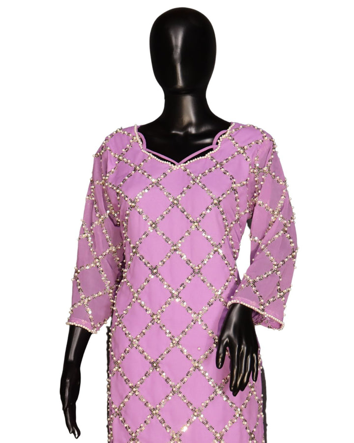 Purple Real Hand Work Sequence Embroidered Suits