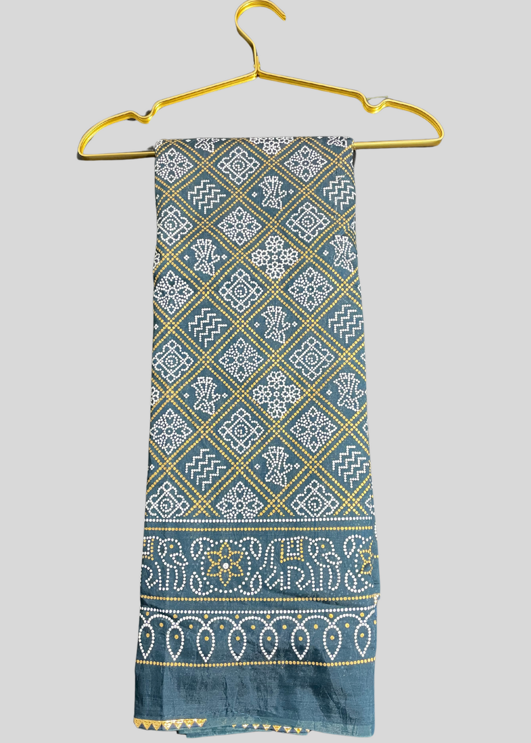 Rama green khadi bandhani printed cotton saree [SKU:S103161]
