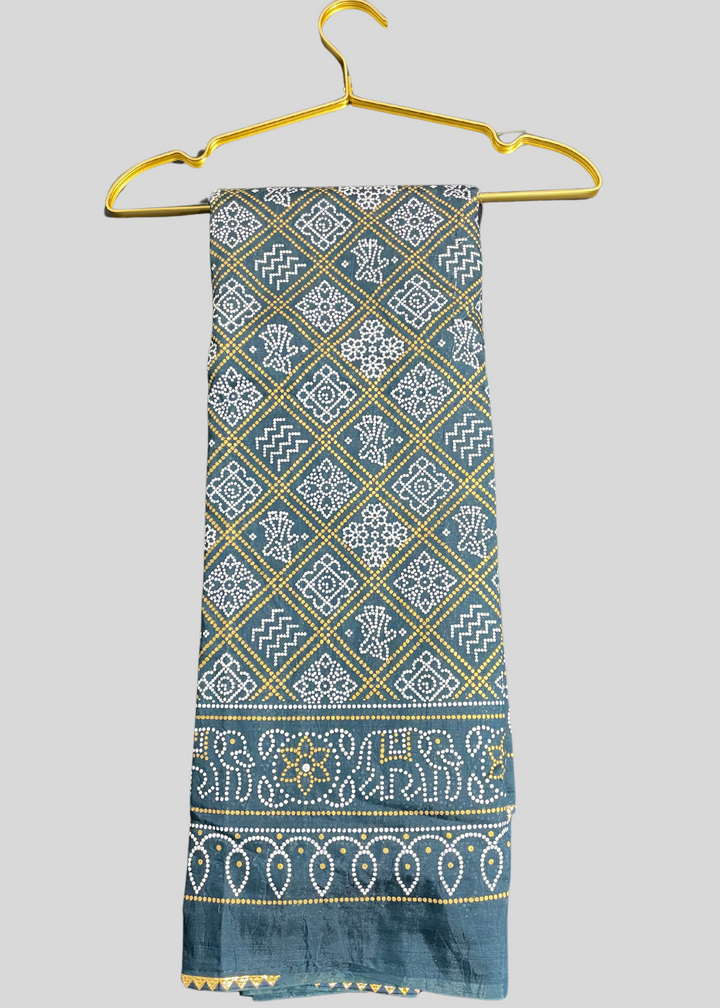 Rama green khadi bandhani printed cotton saree [SKU:S103161]